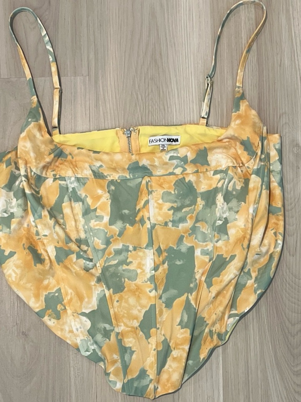 Fashion Nova Yellow & Sage Floral Corset Cami Top